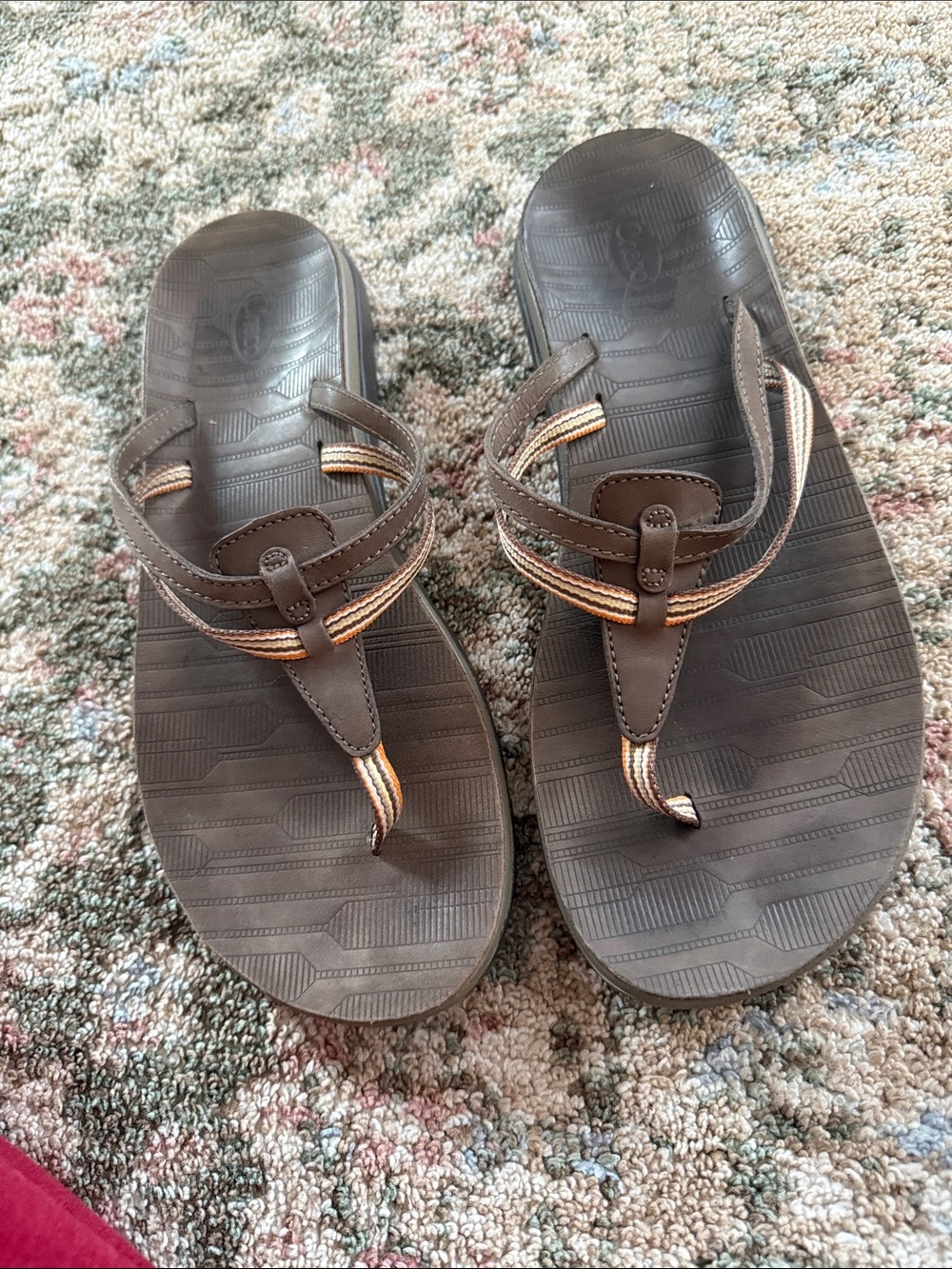 Chaco Women’s Brown Flip Sandals with Tan/Orange Accent